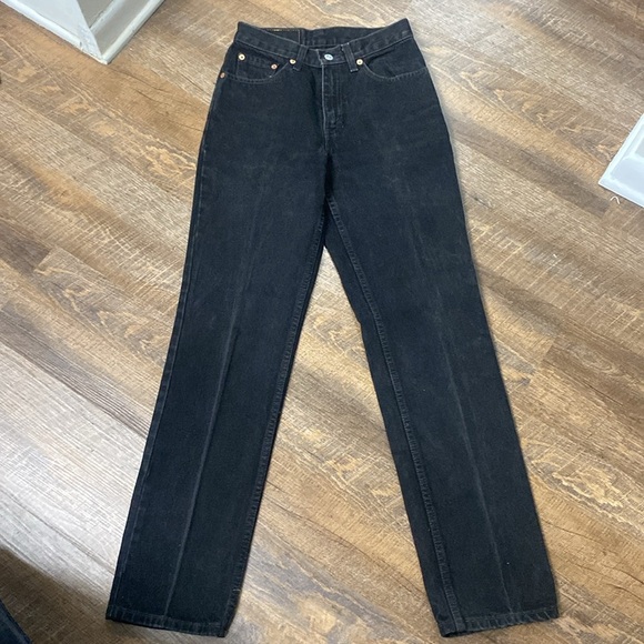 1999 VINTAGE LEVI’S 512 SLIM FIT STRAIGHT LEG HIGH WAISTED CREASED BLACK WASHED - Picture 8 of 16